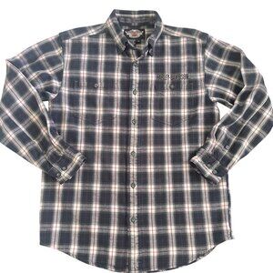 Harley-Davidson Y2K Flannel Shirt M Embroidered Bar & Shield‎ Plaid Bikercore